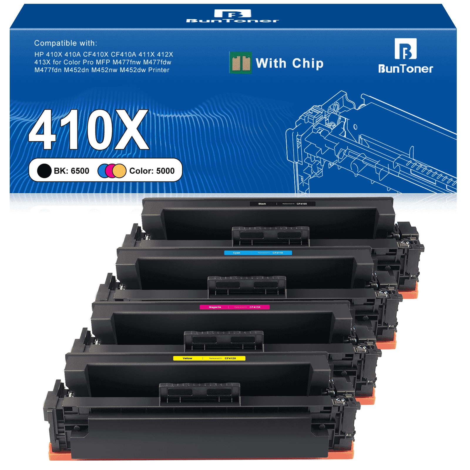 410A Toner Compatible for HP 410A CF410A 410X CF410X Toner Cartridge Hige Yield (4-Pack)