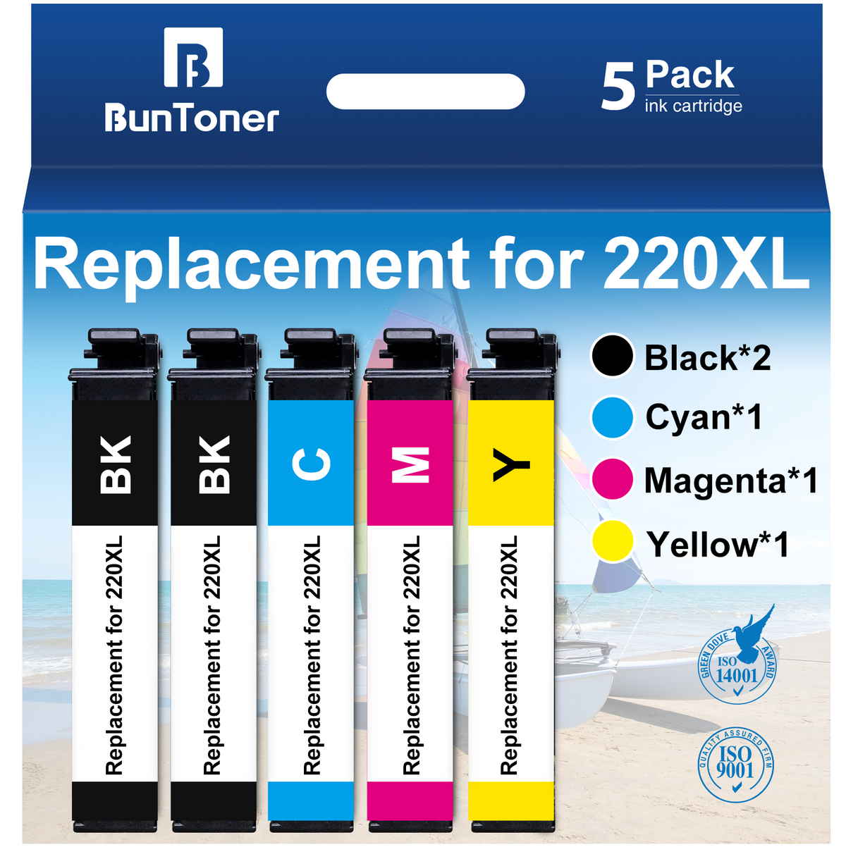 BunToner 220XL Ink Cartridge Compatible for Epson 220 Ink 220XL Ink Cartridges for Printer Ink 220 (5-Pack)