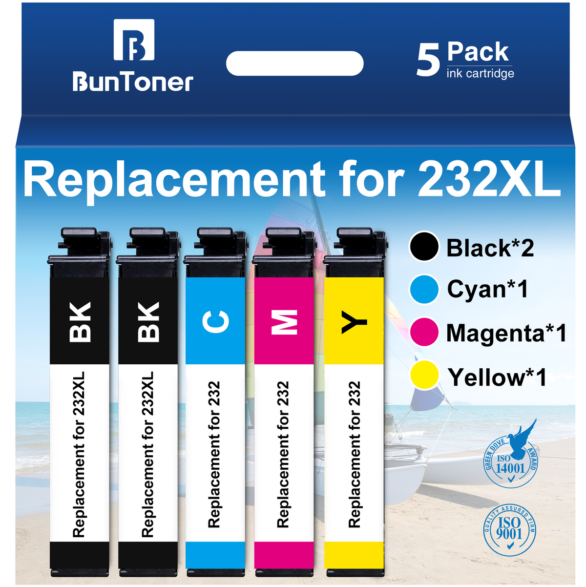 232XL Ink Cartridges Replacement for Epson 232 Ink Cartridges Combo for Epson Ink 232 for Epson Workforce WF-2950 XP-4200 XP-4205 Printer (5 Pack, 2 Black Cyan Magenta Yellow)