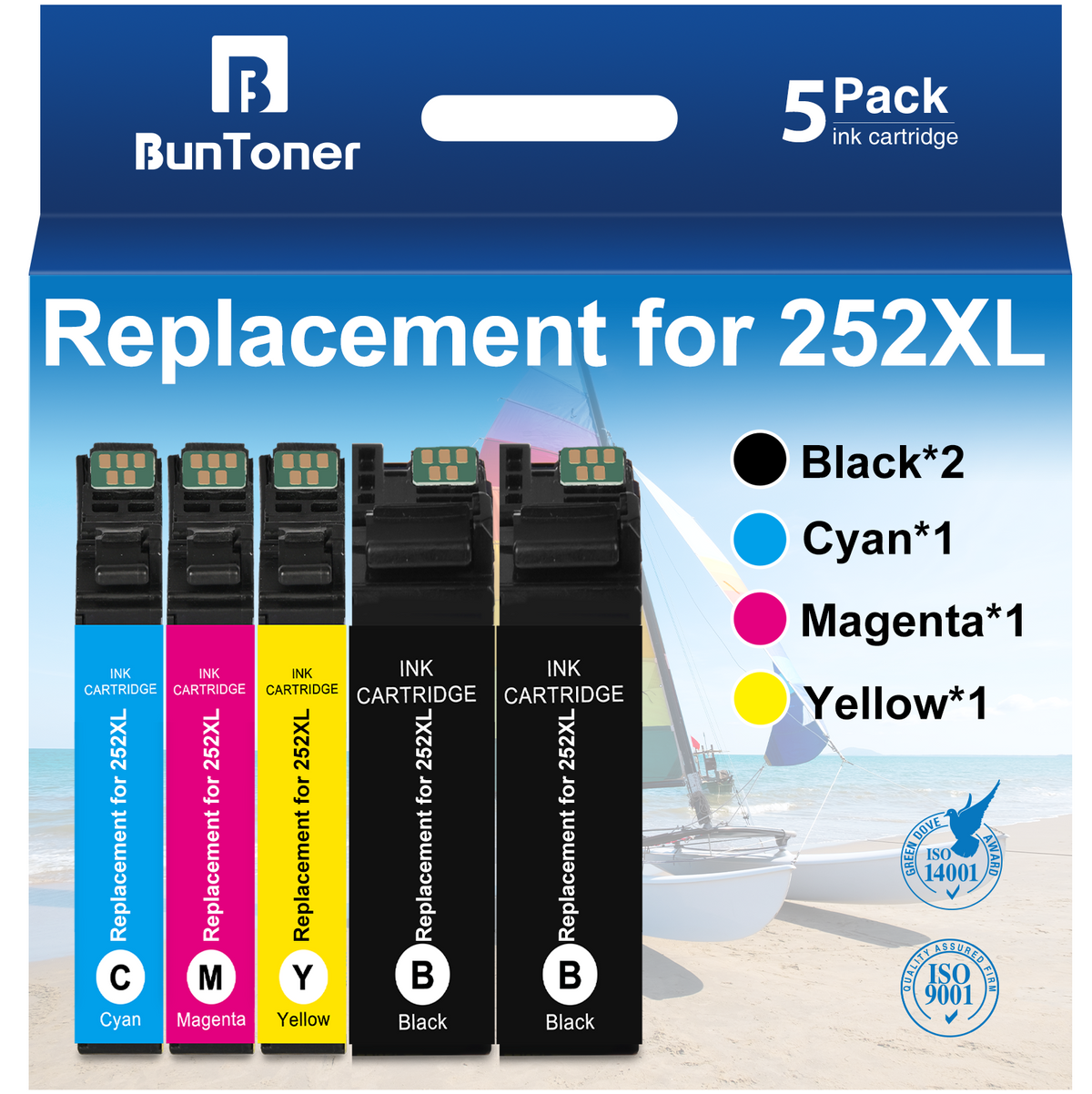 BunToner Ink Replacement for Epson 252 Ink for 252XL Ink Cartridges Combo Pack