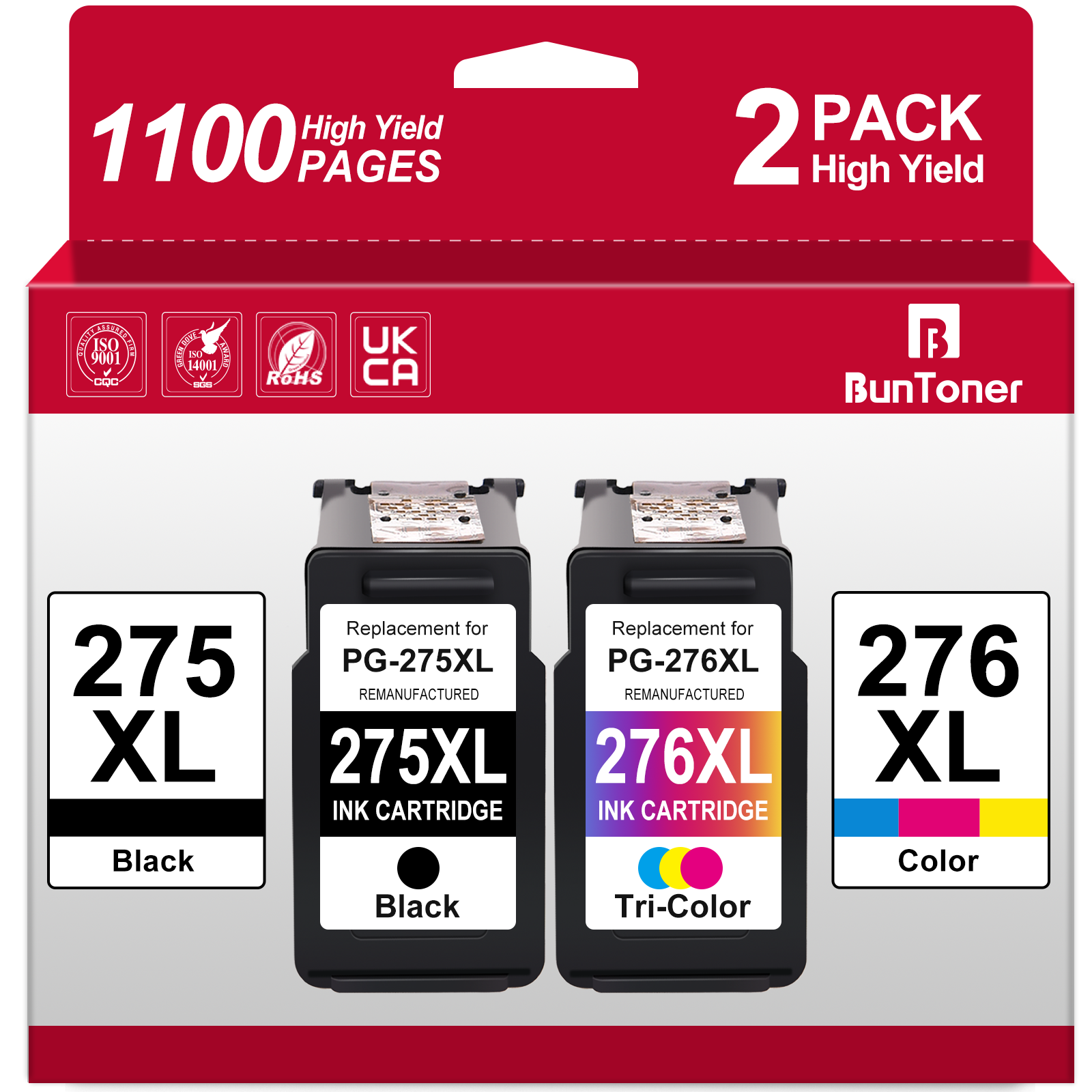 275XL 276XL Ink Cartridge for Canon Ink 275 and 276 XL 275XL Ink Cartridge Value Pack for Canon PIXMA TS3520 TS3522 TS3500 TR4720 TR4722 TR4700 Printer (Black, Tri-Color)