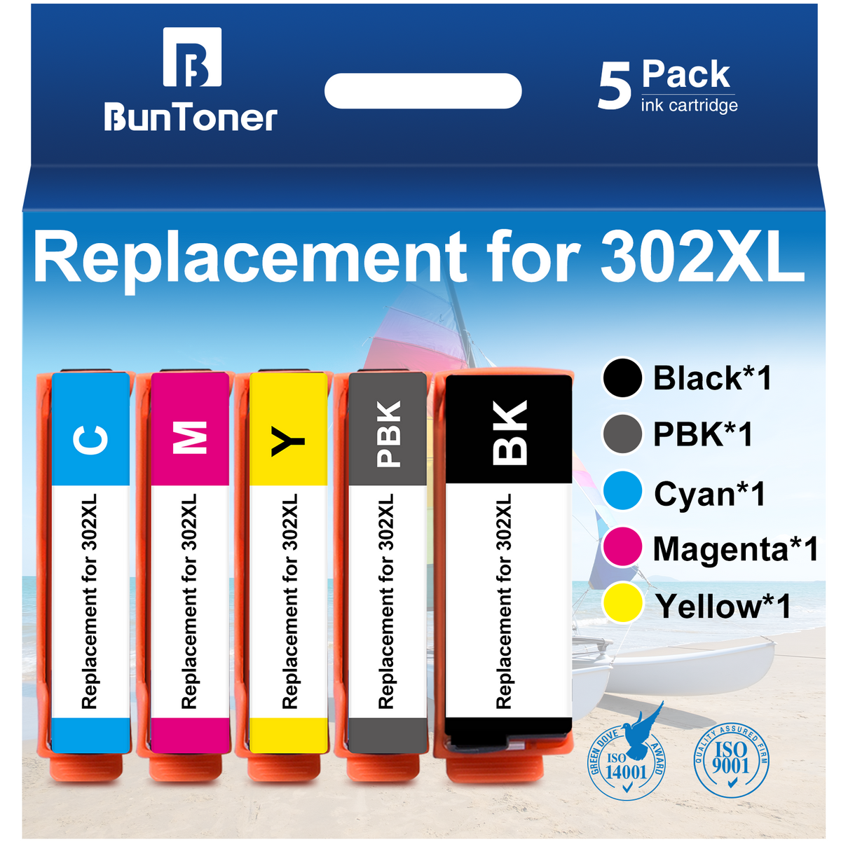 BunToner 302 Ink Cartridges Compatible for Epson 302XL for Expression Premium XP-6000 XP-6100 XP6000 XP6100 Printer