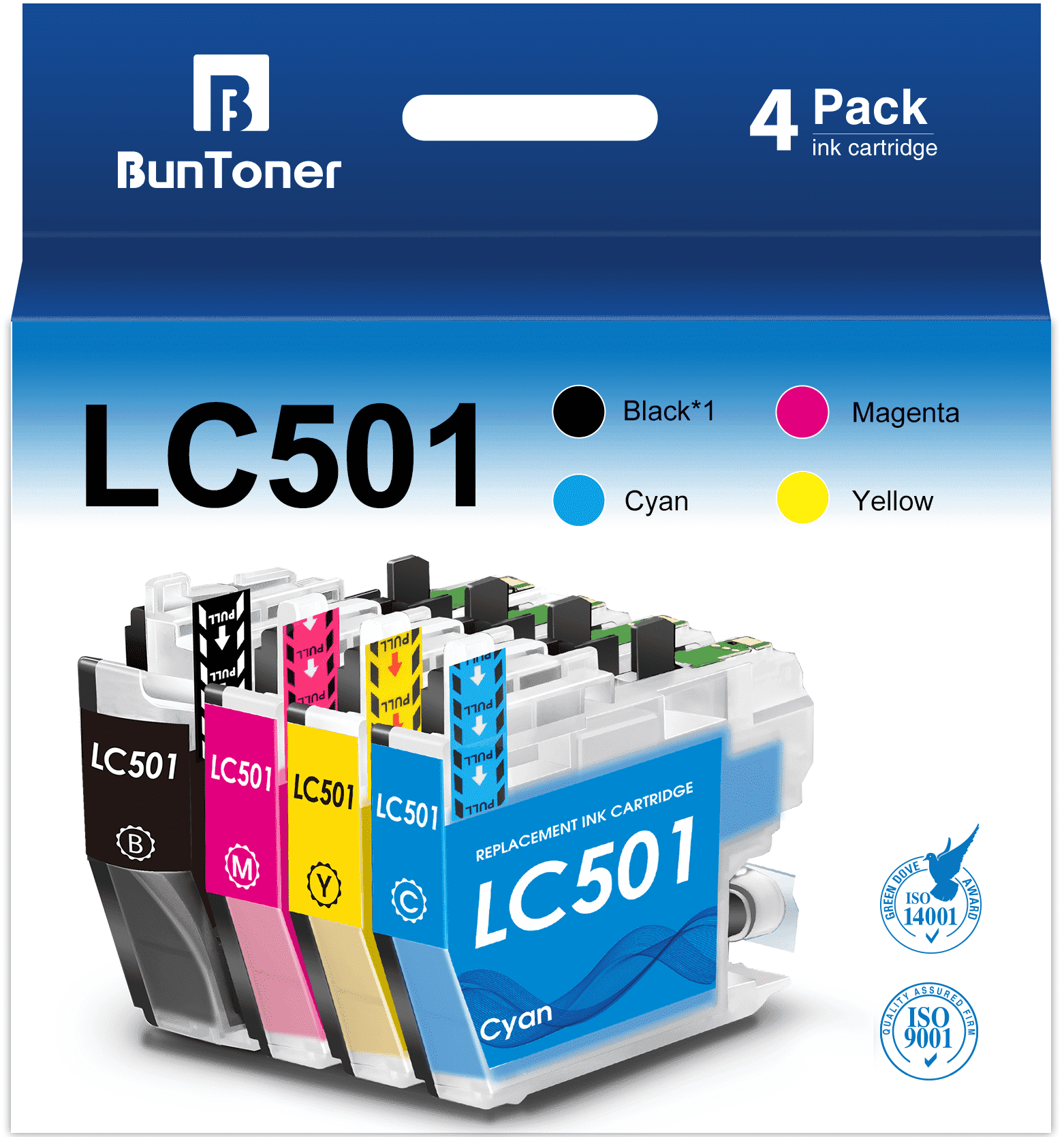 LC501 Ink Cartridges Compatible for Brother LC 501 LC501XL Ink cartridges for Brother Ink MFC-J1260W MFC-J1360DW MFC-J1410DW Printer£¨4 Pack£©