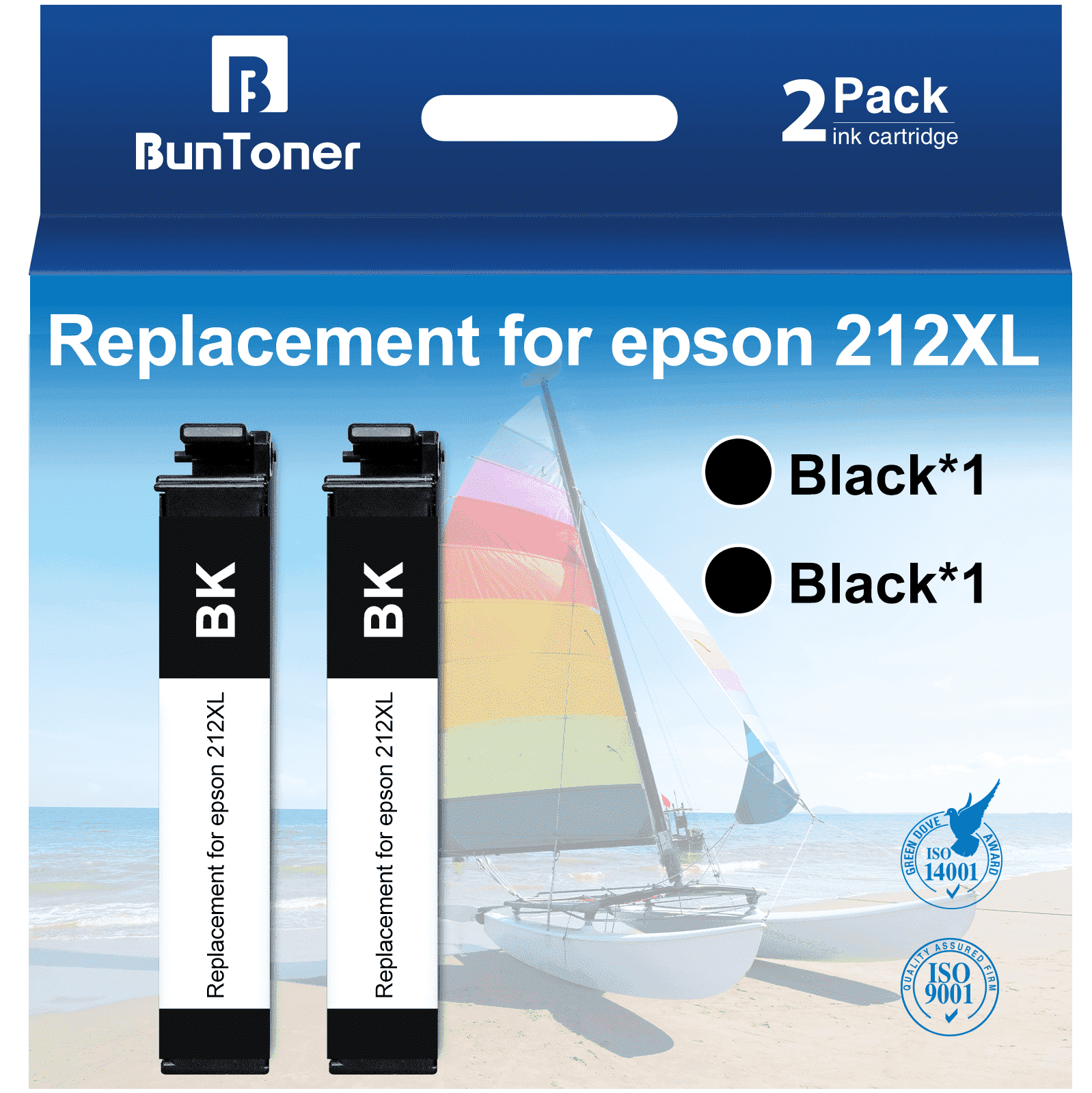 212 Black Ink Replacement for Epson 212 Ink 212XL (2 Black)