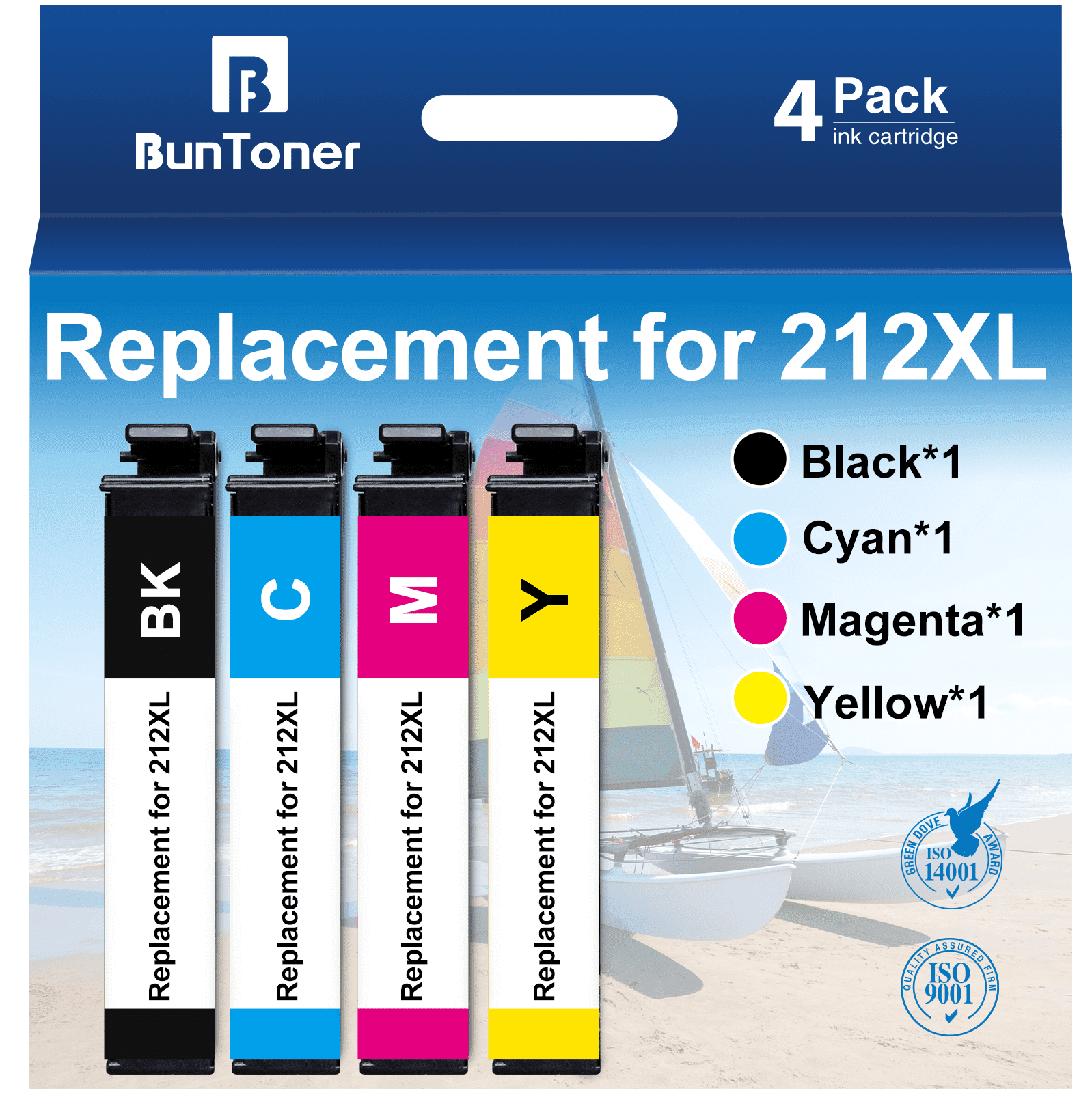 BunToner 212XL Ink Cartridge Replacement for Epson 212 Ink for Epson 212XL Ink for Workforce WF-2850 WF-2830 XP-4100 XP-4105 Printer (Black Cyan Magenta Yellow, 4 Pack)