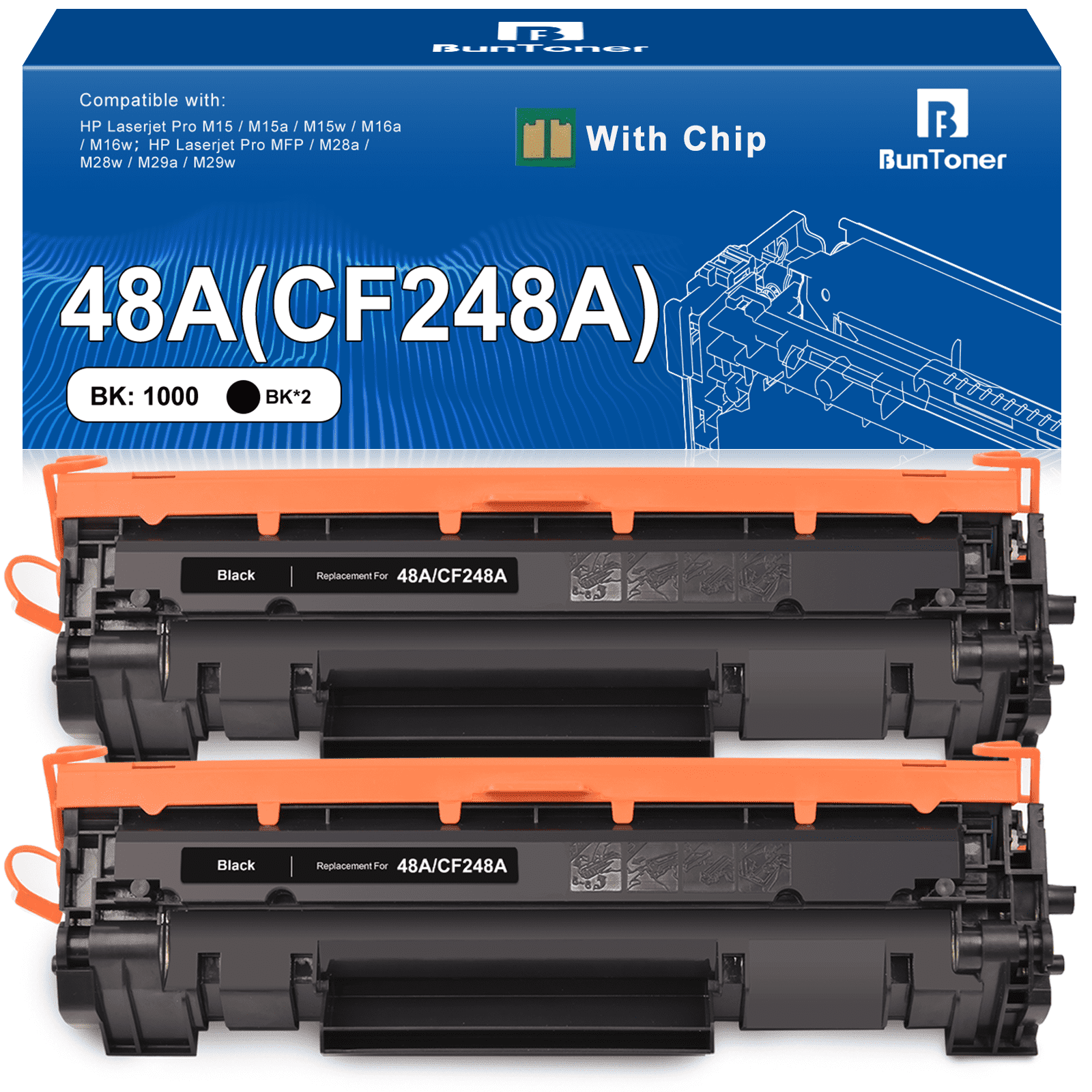 48A CF248A Toner Cartridge Compatible for HP 48A toner cartridges for LaserJet Pro M15w M16w M30w M31w Printer, 2 Pack(Black)