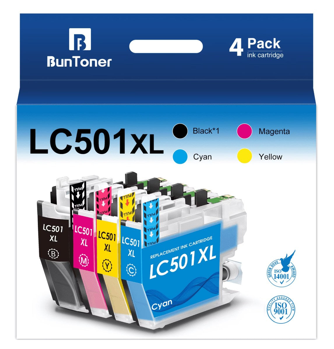LC501XL Ink Cartridges Compatible for Brother LC501XL LC501 Ink cartridges for Brother Ink MFC-J1260W MFC-J1360DW MFC-J1410DW Printer（4 Pack）