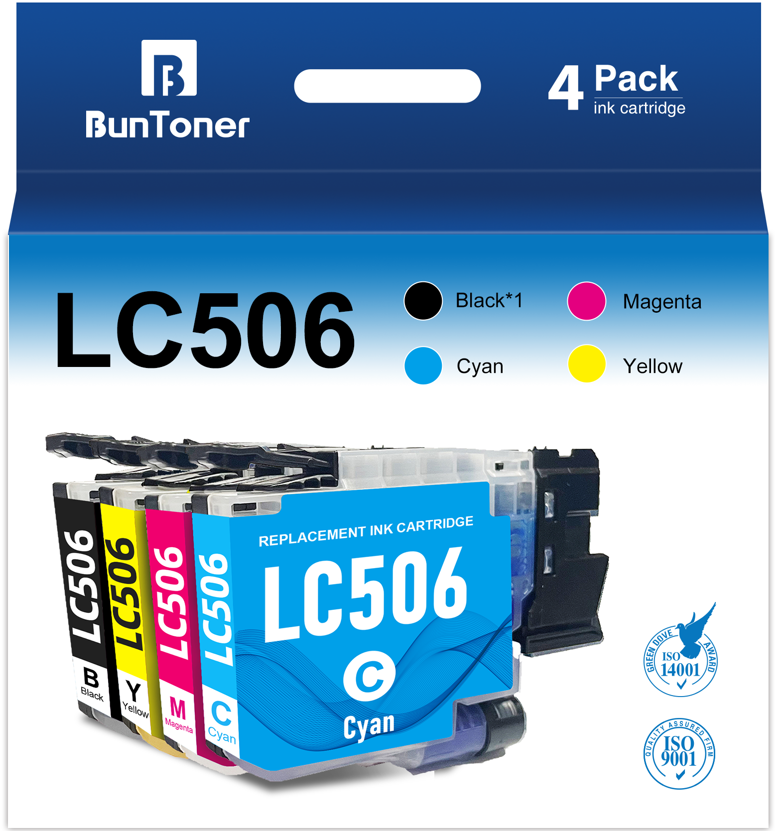 LC506 Ink Cartridges Compatible for Brother LC 506 LC506XL Ink cartridges for MFC-J4355DW/J4555DW/MFC-J4557DW Printer (4 Pack)