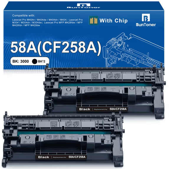 58A Toner Cartridges (With Chip) Compatible for 58A 58X CF258A for Laserjet Pro M404dn M404dw M304 MFP M428fdw M428dw Printer (2 Black)
