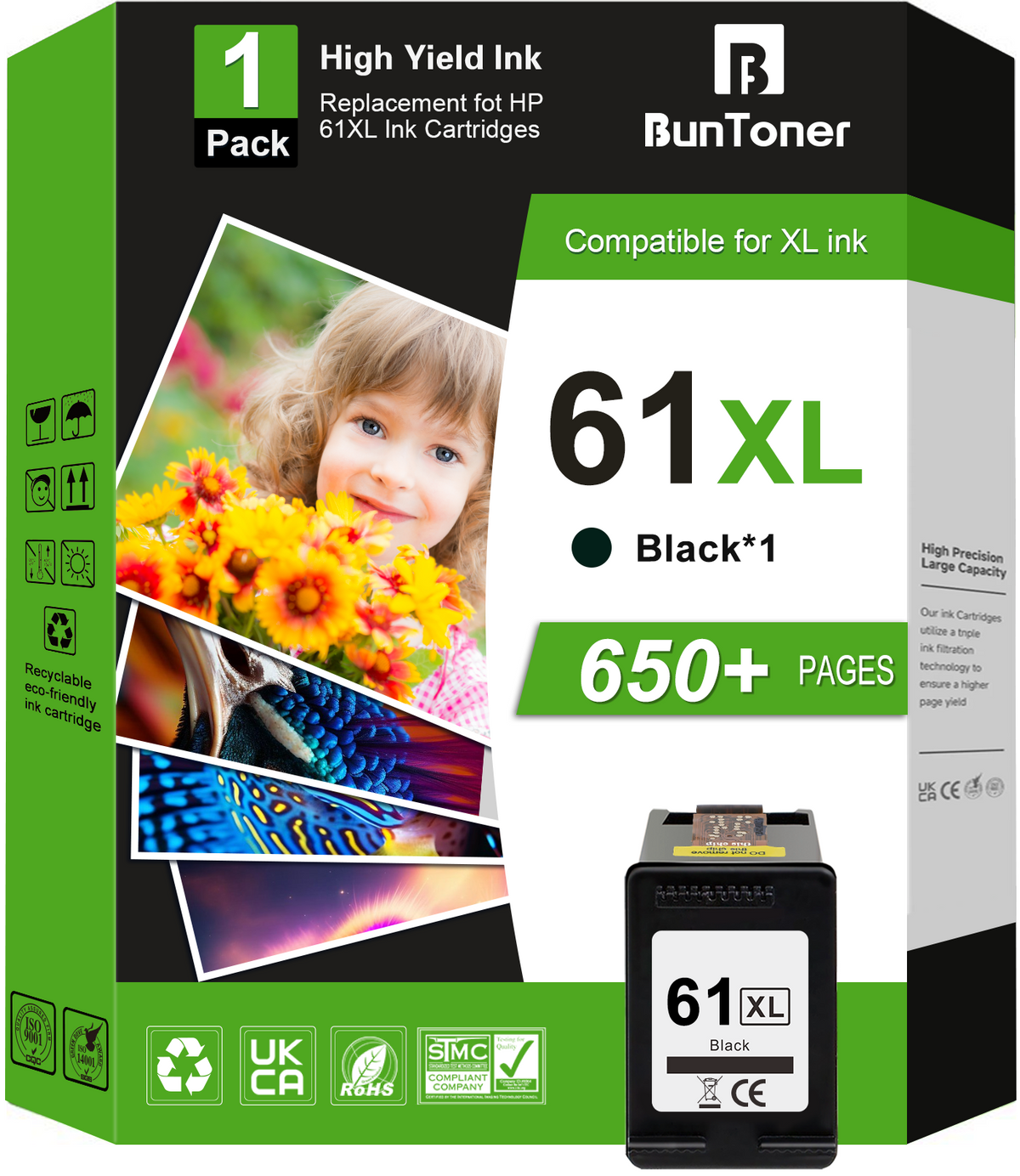 61 Black Ink Compatible for HP 61XL Black Ink Cartridge for Printer Ink HP 61 (1 Black)
