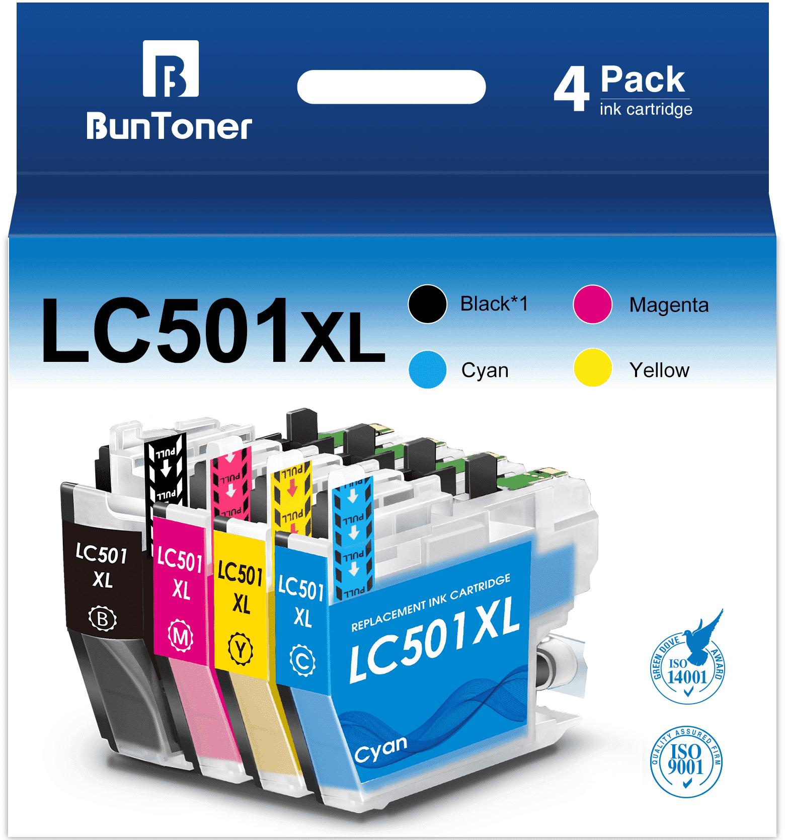 LC501XL Ink Cartridges Compatible for Brother LC501XL LC501 Ink cartridges for Brother Ink MFC-J1260W MFC-J1360DW MFC-J1410DW Printer£¨4 Pack£©