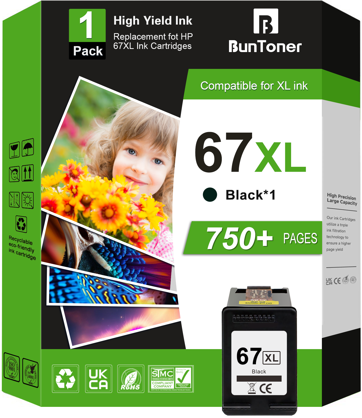 67XL Black Ink Cartridge Compatible for HP 67 Black Ink Cartridge for HP Ink 67 for Envy 6000 6055e Deskjet 2700 2752e 2755e 2742e 4155e Printer