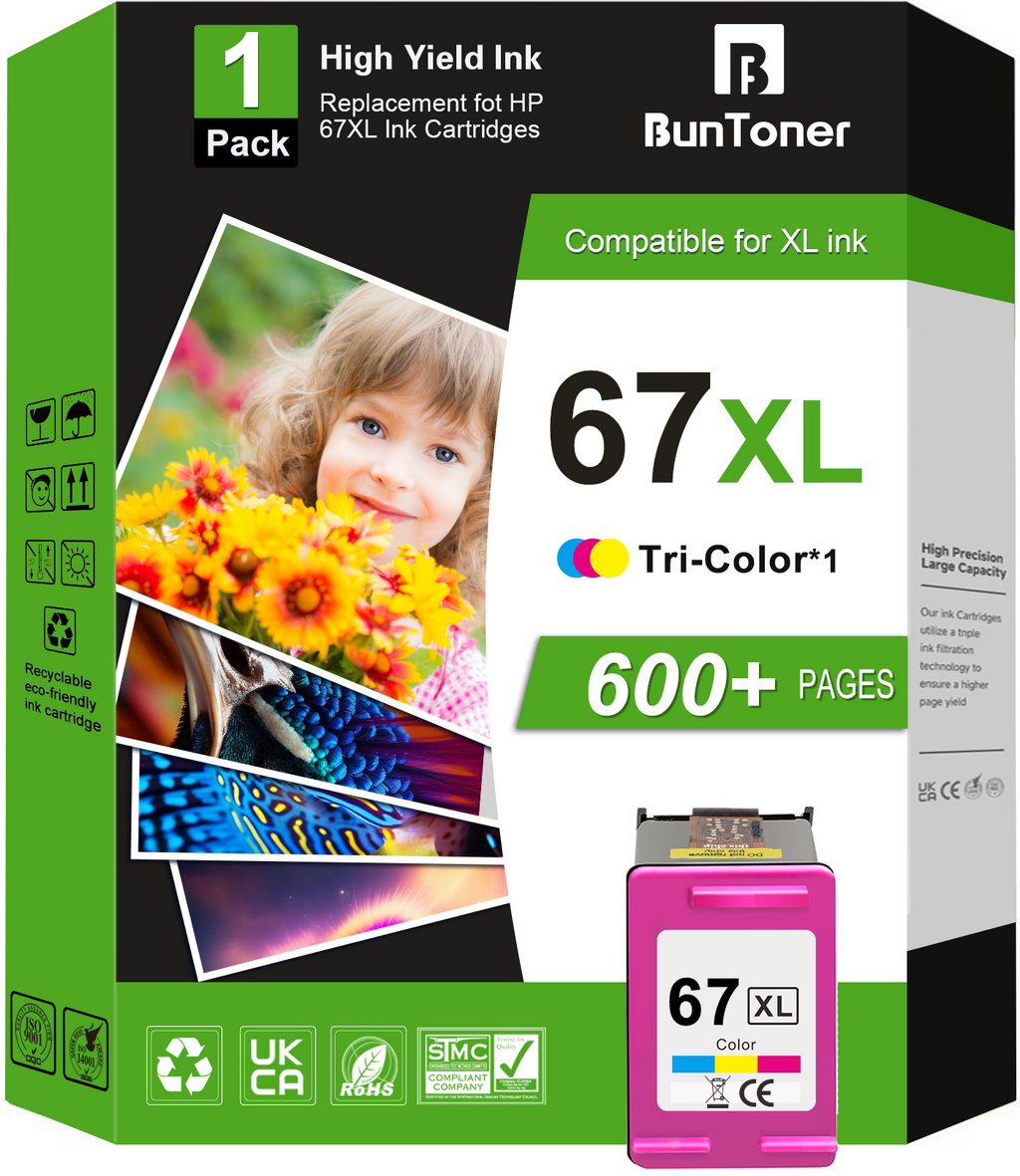 67XL Ink Cartridge Compatible for HP 67 Color Ink Cartridge for Deskjet 2755e 2855e 2742e 2752e 4155e 4255e 6055e 6065e Printer ( 1 Color)