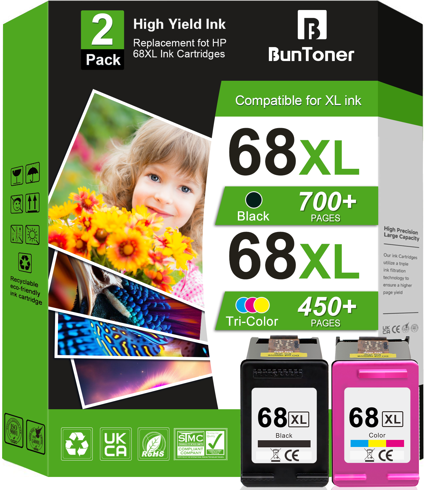 68XL Ink Cartridge compatible for HP Ink 68 for Envy Ink 6152e 6155e 6552e 6555e 6558e Printers (Black,Tri-color)