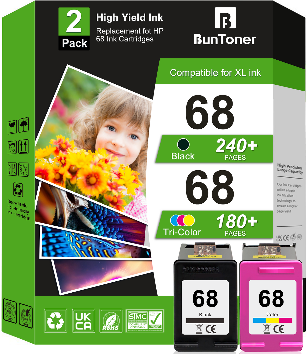 68 Ink Cartridge Compatible for HP Ink 68 68e 68XL for Envy 6152e 6155e 6552e 6555e 6558e 6120e 6132e Printer (Black,Tri-color)