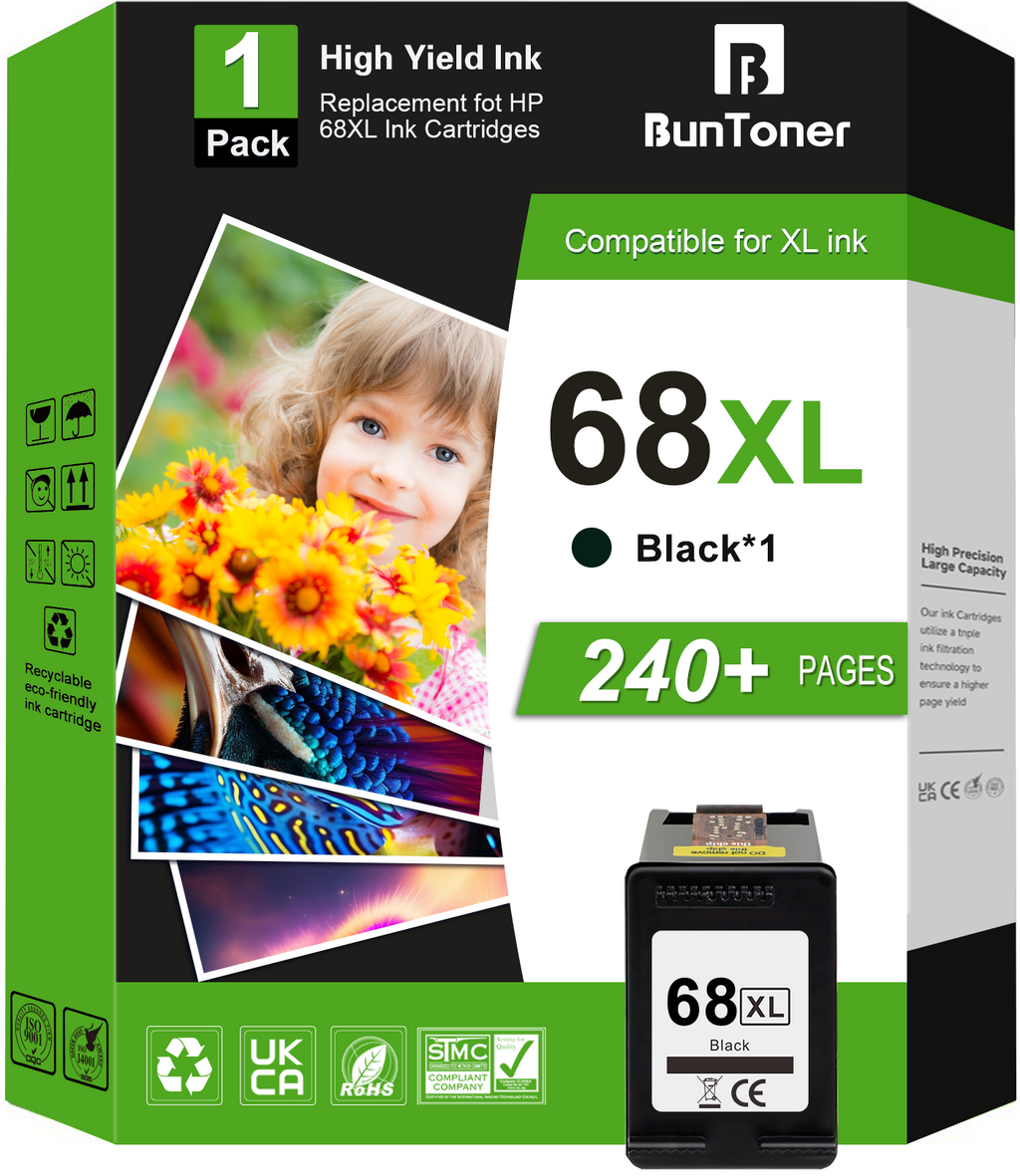 68 Ink Cartridge Compatible for HP 68 68e 68XL Black Ink for Envy 6152e 6155e 6165e 6552e 6555e 6558e 6158e 6520e 6530e 6531e 6532e 6100e 6110e 6120e 6122e 6130e 6131e 6132e Printer (1 Black)