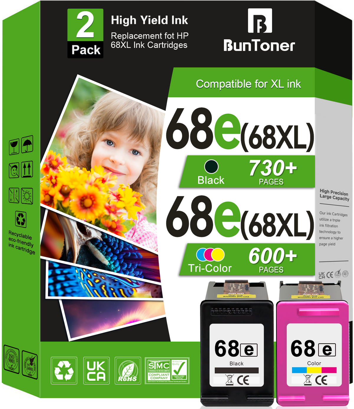 68XL Ink Cartridges Ink Compatible for HP 68 ink cartridges for HP Envy 6152e 6155e 6552e 6555e 6558e Printers (Black, Tri Color)