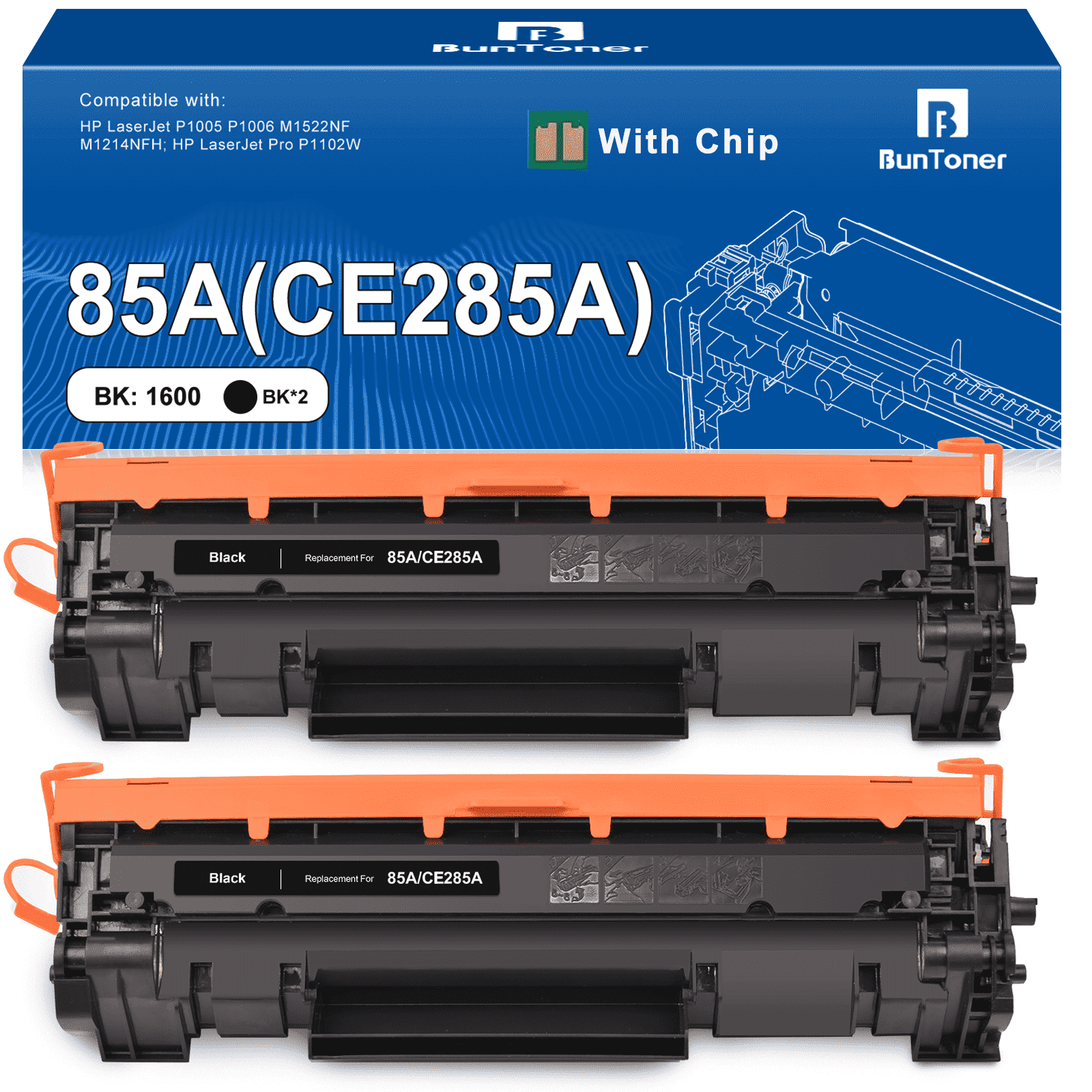 85A Black Toner Cartridge Compatible for HP CE285A for HP Laserjet P1102w M1212nf Printer (2 Pack)