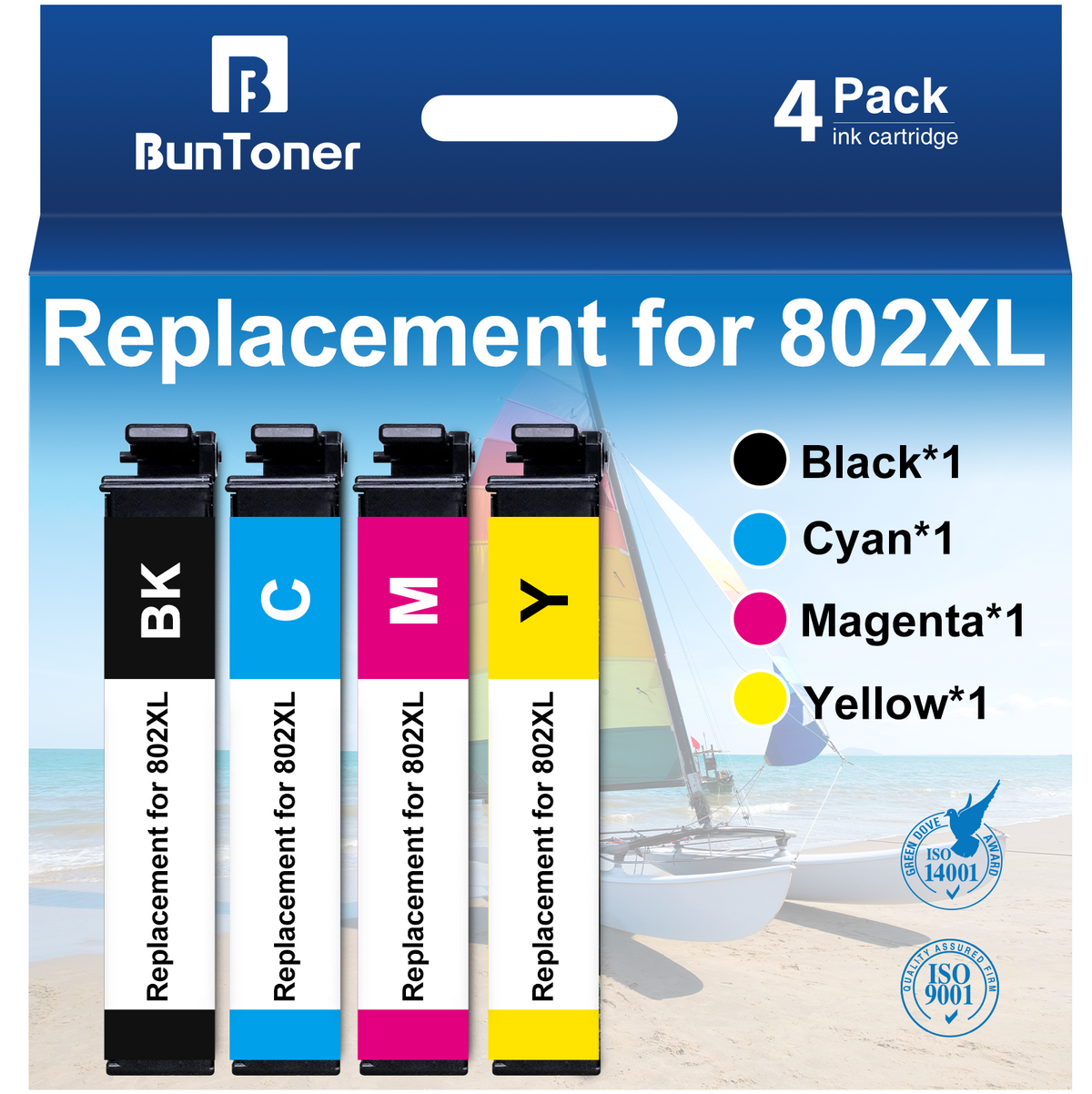 802XL Ink Cartridge Replacement for Epson 802 Ink Cartridge for Epson Ink 802 (Black Cyan Magenta Yellow, 4 Pack)