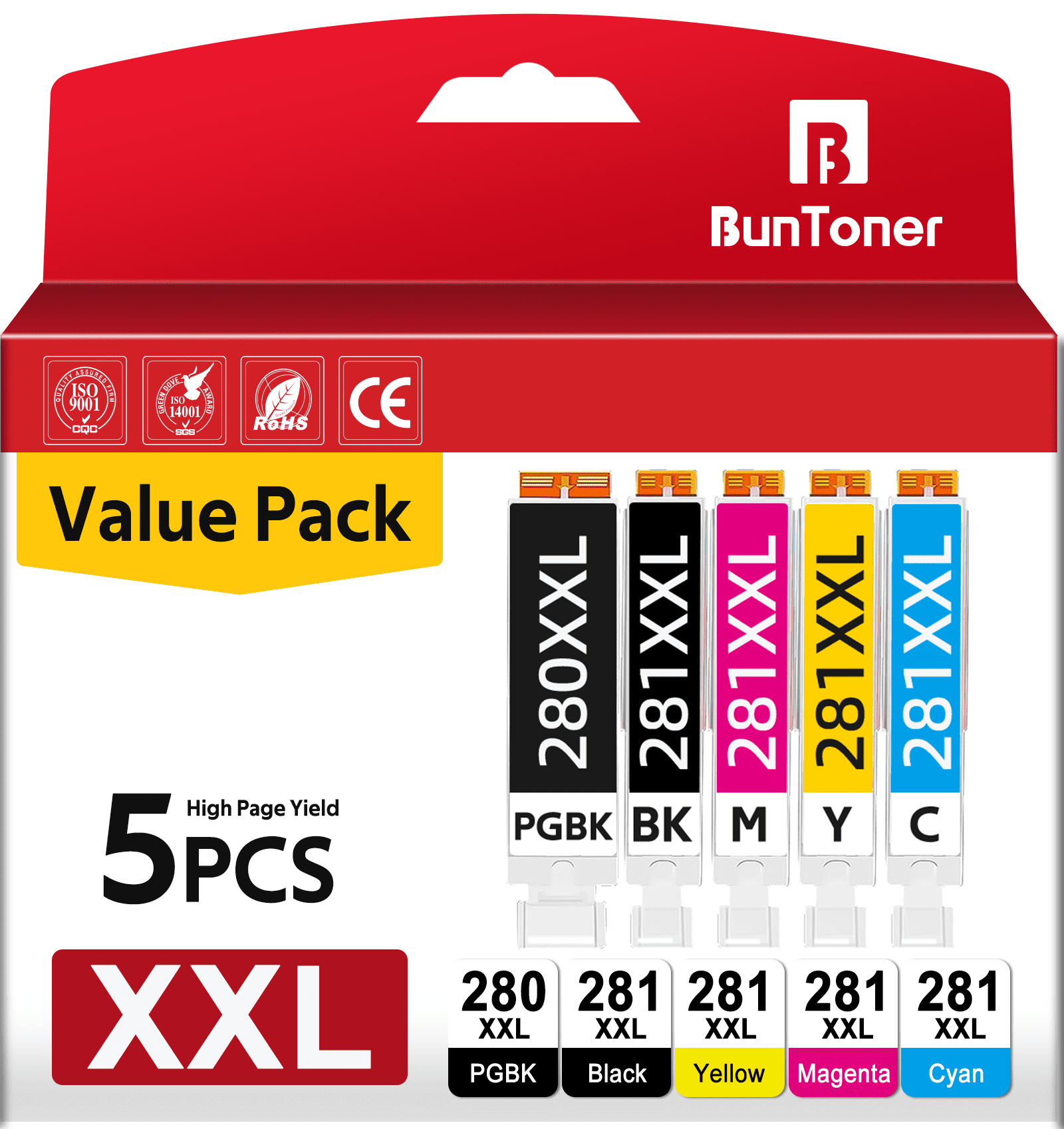 280 and 281 Ink Cartridges for Canon Ink 280 and 281 for Canon TR8520 TR8620 TS8120 TS9120 Printer (5 Pack)