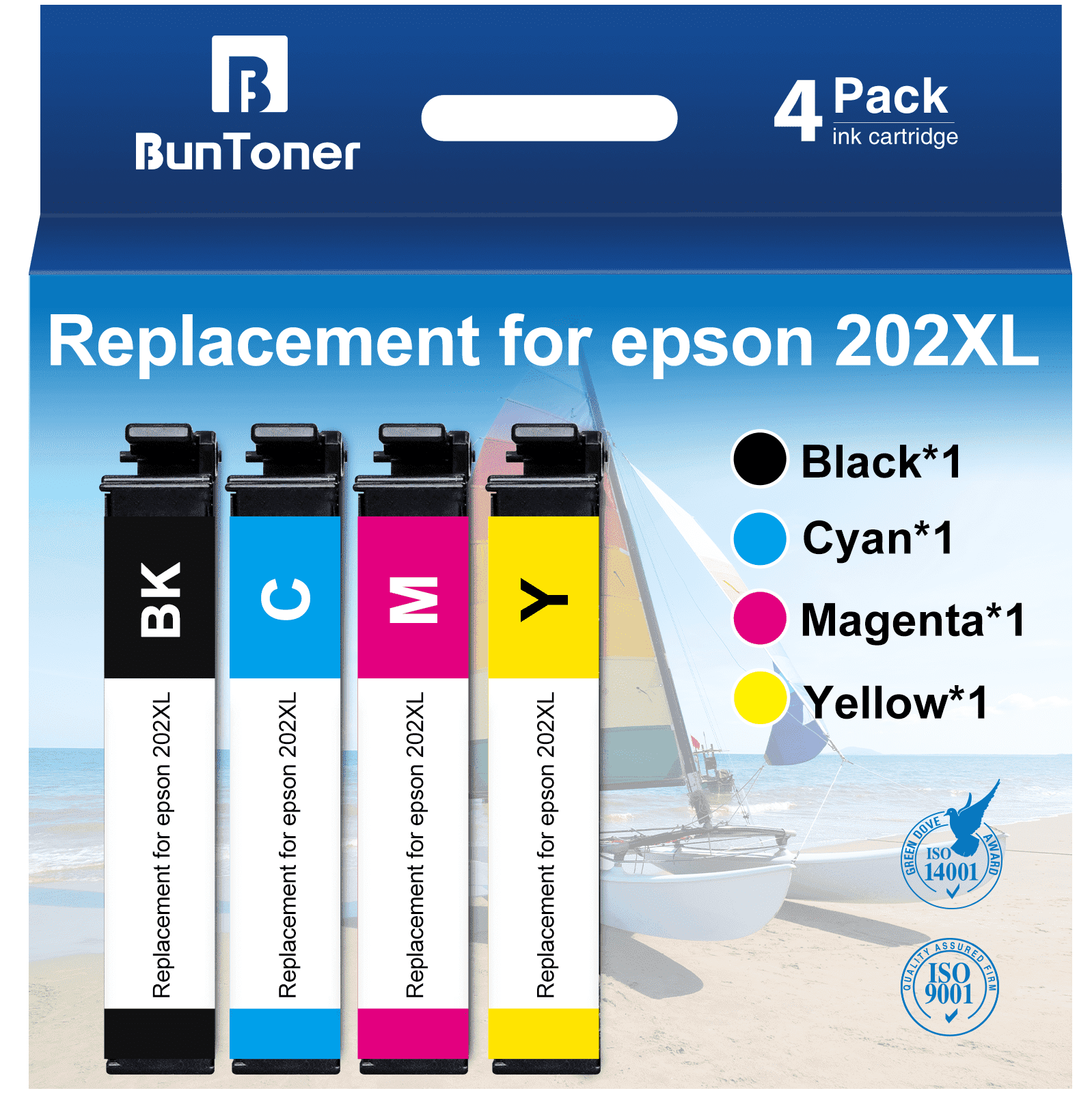 202XL Ink Cartridges Replacement for Epson 202 Ink Cartridges XL for Epson Workforce WF-2860 XP-5100 Printer (Black Cyan Magenta Yellow 4-Pack)