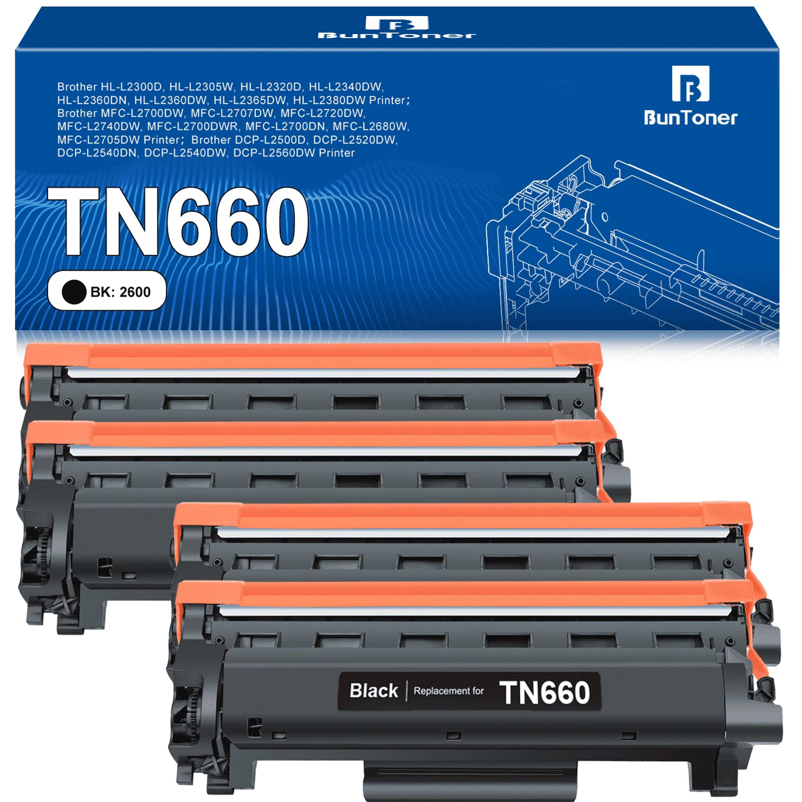TN660 Toner Cartridges Replacement for Brother TN660 TN-660 TN630 TN-630 for MFC-L2700DW MFC-L2740DW HL-L2320D HL-L2340DW HL-L2380DW DCP-L2540DW Printer (2-Black)