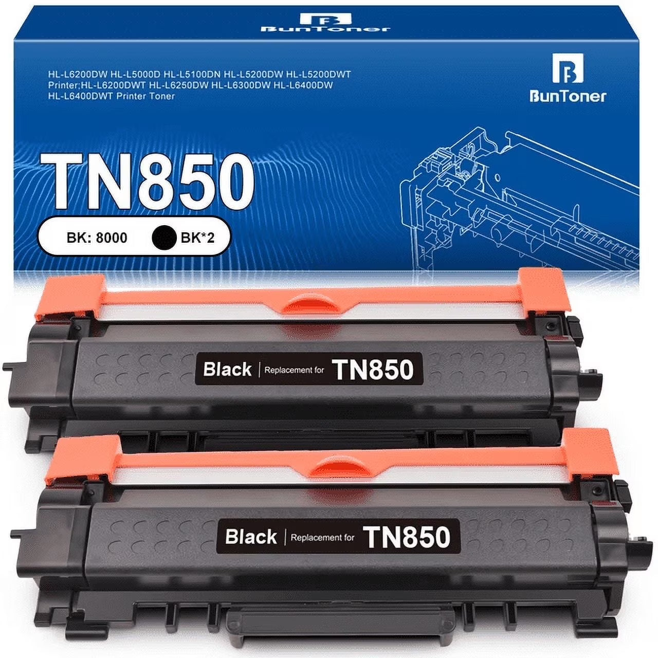 TN850 High Yield Black Toner Cartridge Compatible for Brother TN850 TN 850 TN820 TN 820 Toner (2 Black)