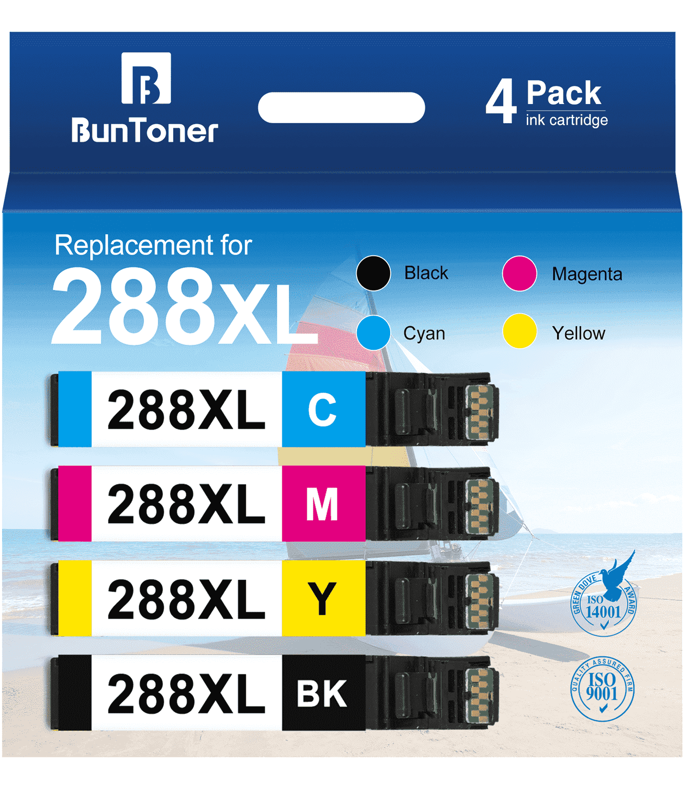 288 Ink Cartridges Replacement for Epson 288XL Ink Cartridges Combo Pack for Epson XP-440 XP330 XP446 Printer Ink (Black, Cyan, Magenta, Yellow)