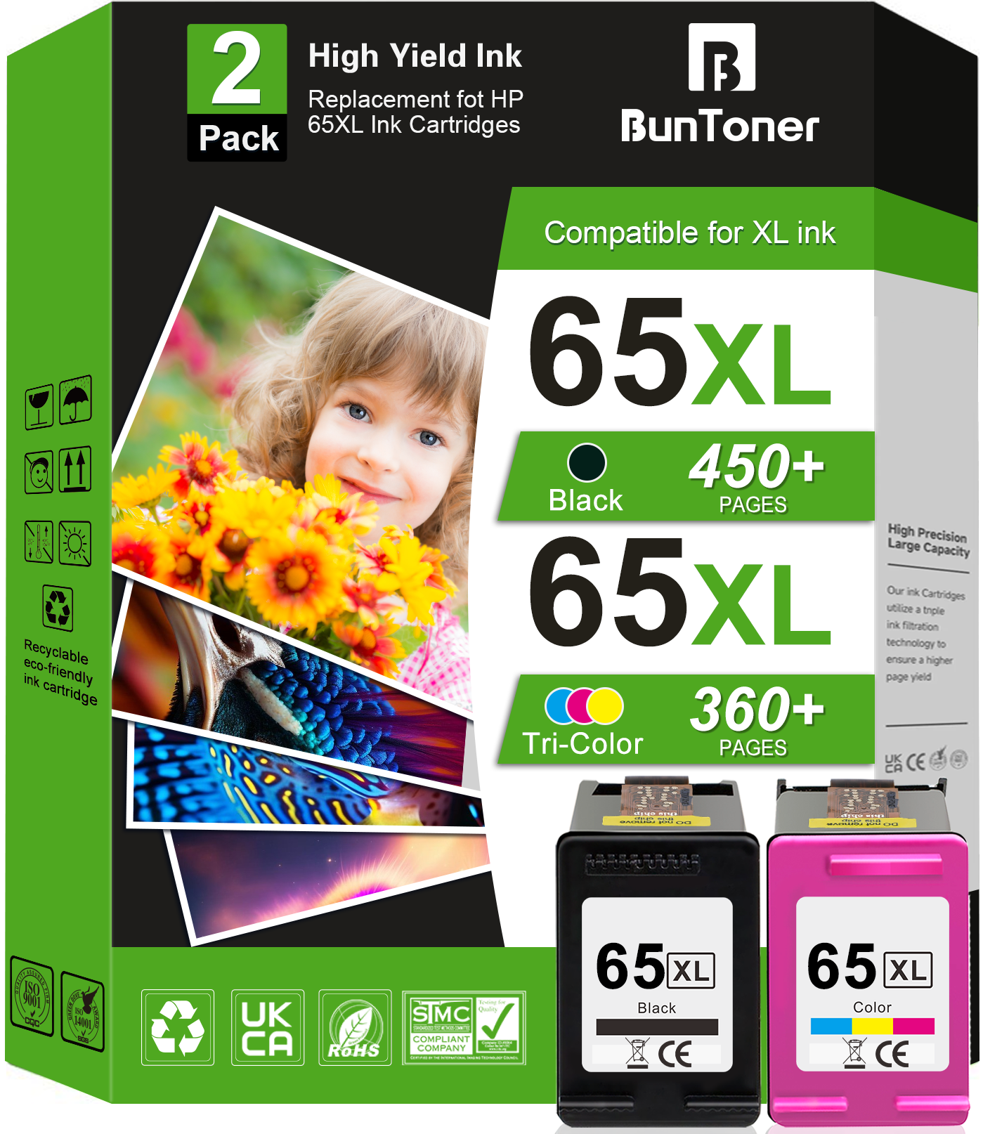 65 Ink Cartridge Compatible for HP 65XL Black and Color for 65XL HP Ink Cartridge (2 Pack)