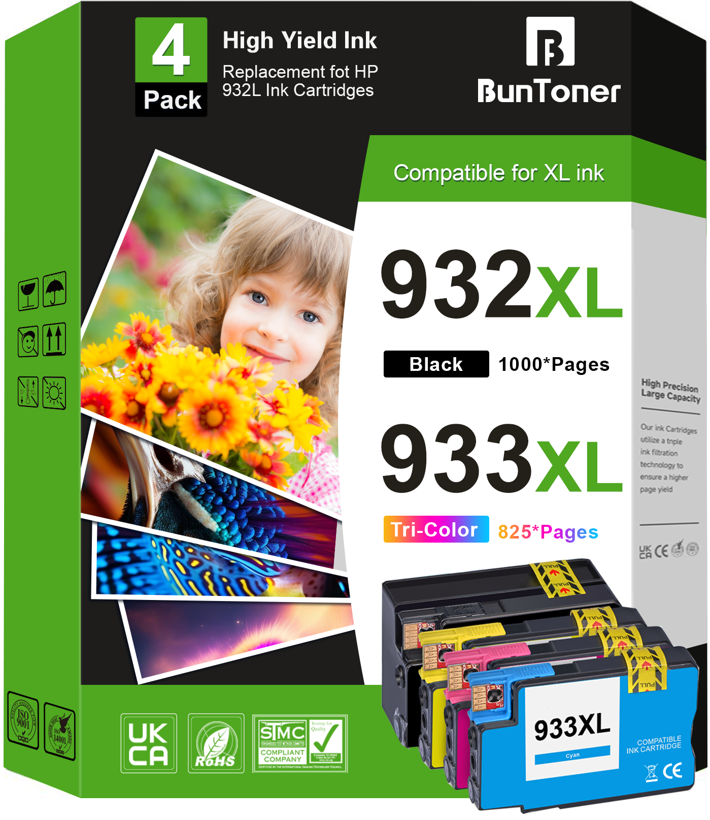 932XL 933XL Ink Cartridges Compatible for HP 932 and 933 XL Combo Pack for HP Officejet 6100 6600 6700 7110 7510 7610 7612 Printer (Black, Cyan, Magenta, Yellow)