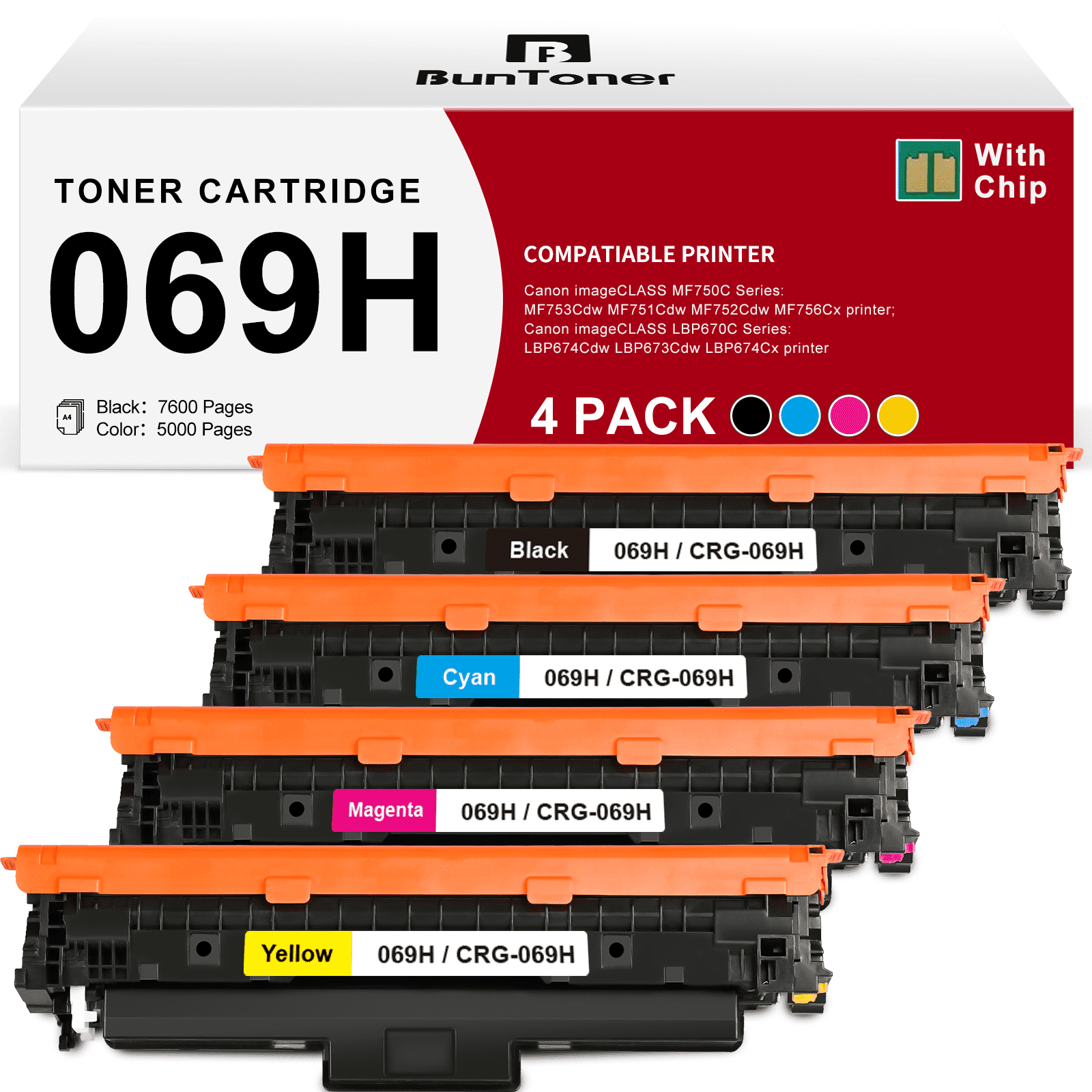 069H 069 Toner Cartridge Compatible for Canon 069H Toner Cartridge 4 Pack(Black, Cyan, Magenta, Yellow)