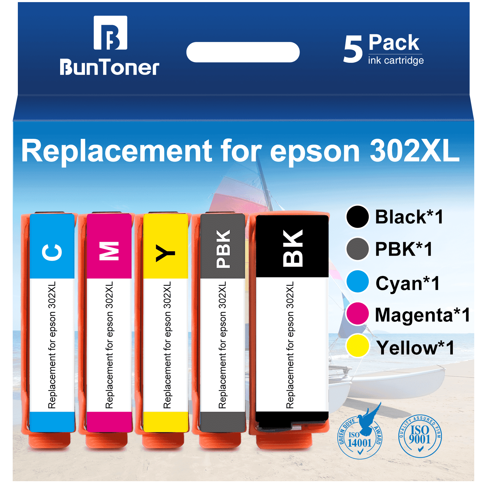 302XL Ink Cartridges Replacement for Epson 302 XL T302XL T302 for Expression Premium XP-6000 XP-6100 XP6000 XP6100 Printer (Black, Photo Black, Cyan, Magenta, Yellow)