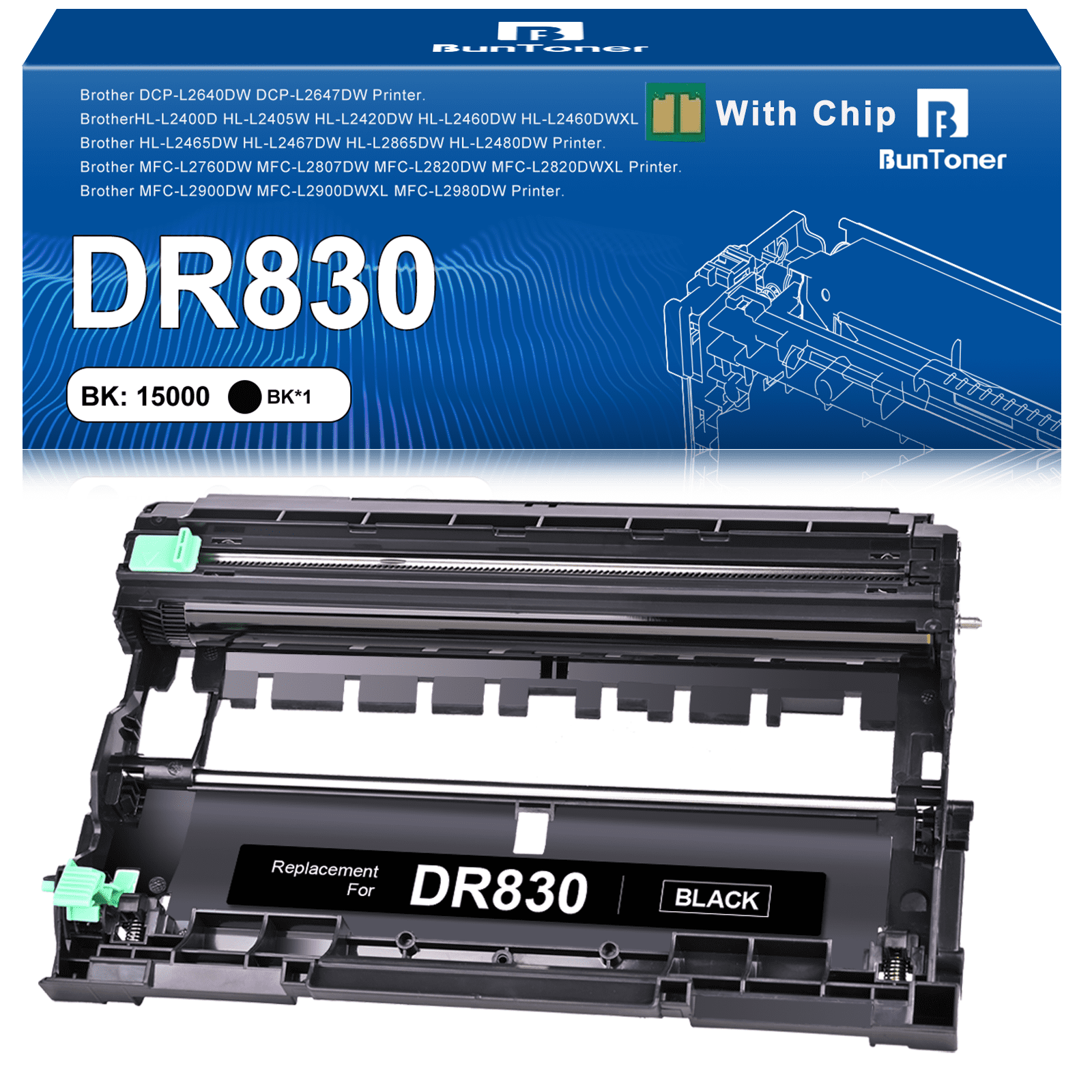 DR830 Drum (Not Toner) Replacement for Brother DR-830 DR830 Drum Unit for DCP-L2640DW MFC-L2820DW HL-L2400D, Black