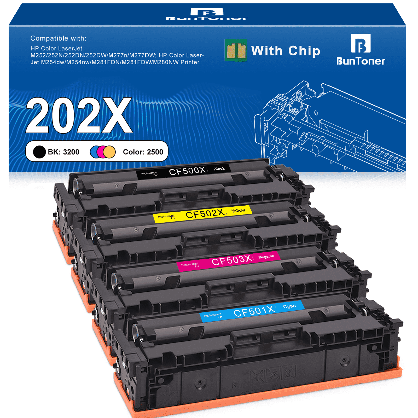 202X Toner Cartridge Compatible for HP 202X CF500X CF500A Toner for HP 202X Toner (4-Pack)