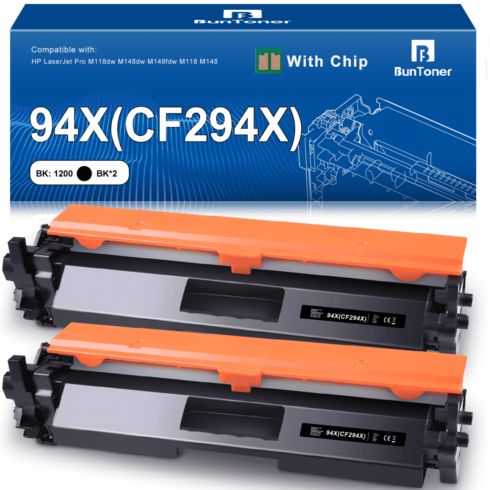 94X 94A Toner Cartridges Compatible for HP CF294X CF294A for LaserJet Pro MFP M118dw M148dw M148fdw M149fdw Printer, 2 Black